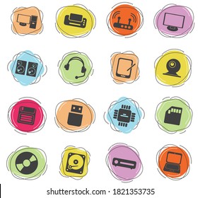 Iconos vectoriales de color de equipos informáticos para la interfaz web y de usuario