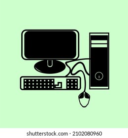 computer equipment, cpu, monitor, keyboard and mouse. vector icon hardware