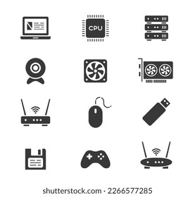 Computer equipment icon set. Flat vector illustration. Isolated on white background.