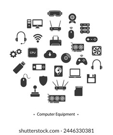 Computer equipment icon set. Flat vector illustration. White background.