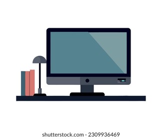 Computer equipment and lamp in desk isolated