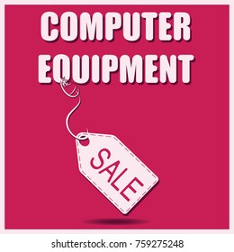 COMPUTER EQUIPMENT. Sale. PC mouse and red background. Banner, poster for a good deal. Design for printing on fabric or paper.