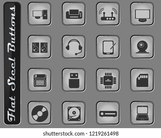 Computer equipment web icons on the flat steel buttons