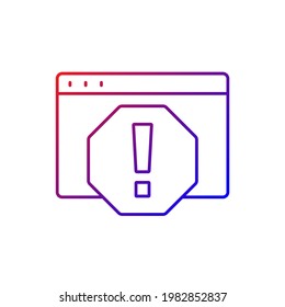 Computer error gradient linear vector icon. System failure, message window for PC monitor. Cyber safety. Tech support. Thin line color symbols. Modern style pictogram. Vector isolated outline drawing