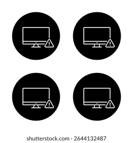 Ícone de erro de computador definido. Sinal de aviso no símbolo de tela do PC em círculo preto