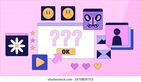 Computer error screen lofi wallpaper. Problems with access on internet source 2D cartoon flat illustration. Technical issues with website chill vector art, lo fi aesthetic colorful background