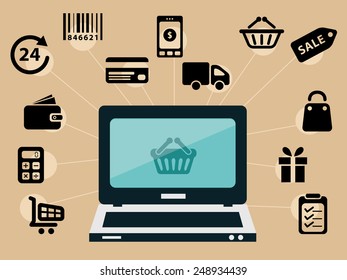 computer and e-shop icons