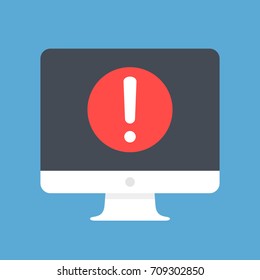 Computer with exclamation point on screen. Warning message, alert message concepts. Modern flat design vector icon
