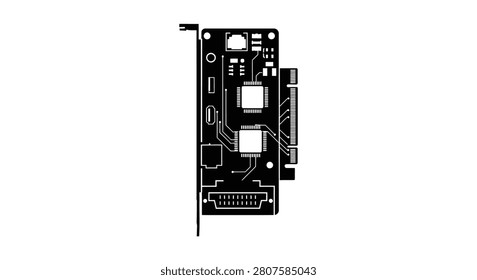 Computer expansion card silhouette against a white background detailed electronic component
