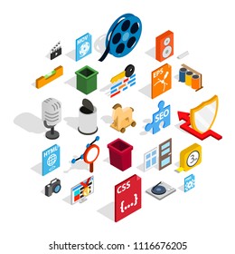 Computer expansion icons set. Isometric set of 25 computer expansion vector icons for web isolated on white background