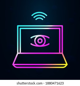 Computadora, ojos, observación, icono wifi nolan. Línea delgada simple, contorno vector de íconos sociales adictos para ui y ux, sitio web o aplicación móvil