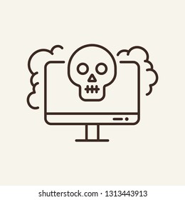 Computer failure line icon. Computer screen, skull and smock on white background. IT support concept. Vector illustration can be used for topics like technology, gadget, repairmen