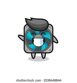 Computer Fan Cartoon Character Doing Wave Hand Gesture , Cute Style Design For T Shirt, Sticker, Logo Element