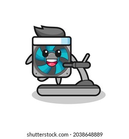 computer fan cartoon character walking on the treadmill , cute style design for t shirt, sticker, logo element