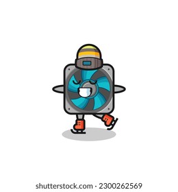 computer fan cartoon as an ice skating player doing perform , cute style design for t shirt, sticker, logo element