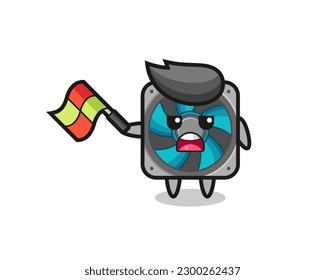 computer fan cartoon as the line judge hold the flag up at a 45 degree angle , cute style design for t shirt, sticker, logo element