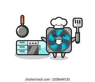 computer fan character illustration as a chef is cooking , cute style design for t shirt, sticker, logo element