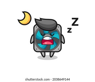 ilustración del personaje del ventilador del ordenador durmiendo por la noche, diseño de estilo lindo para camiseta, pegatina, elemento logotipo