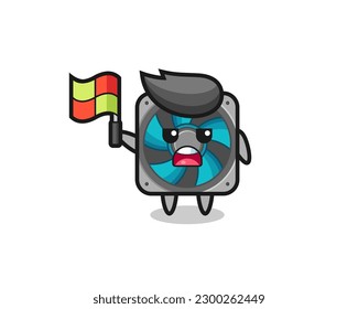 computer fan character as line judge putting the flag up , cute style design for t shirt, sticker, logo element
