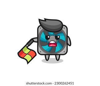 computer fan character as line judge hold the flag down at a 45 degree angle , cute style design for t shirt, sticker, logo element