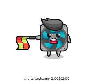 computer fan character as line judge hold the flag straight horizontally , cute style design for t shirt, sticker, logo element