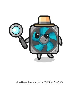 computer fan detective character is analyzing a case , cute style design for t shirt, sticker, logo element