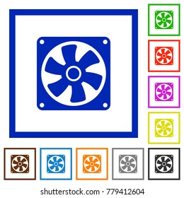 Computer fan flat color icons in square frames on white background
