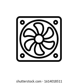 computer fan icon, pc cooler symbol in outline style on white background