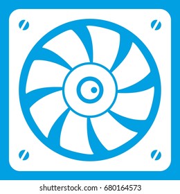 Computer fan icon white isolated on blue background vector illustration