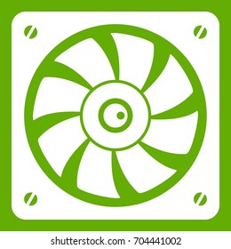 Computer fan icon white isolated on green background. Vector illustration