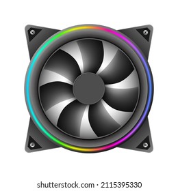 Computer fan with RGB light isolated on white background, vector illustration