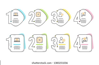 Computer fan, Security and E-mail icons simple set. Cogwheel blueprint sign. Pc ventilator, Person protection, New message. Edit settings. Infographic timeline. Line computer fan icon. Vector