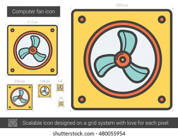 Computer fan vector line icon isolated on white background. Computer fan line icon for infographic, website or app. Scalable icon designed on a grid system.