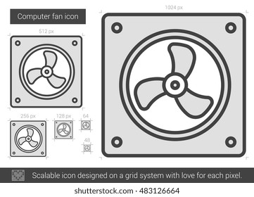 Computer fan vector line icon isolated on white background. Computer fan line icon for infographic, website or app. Scalable icon designed on a grid system.