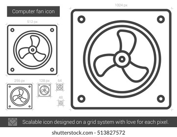 Computer fan vector line icon isolated on white background. Computer fan line icon for infographic, website or app. Scalable icon designed on a grid system.
