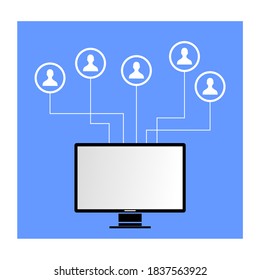 a computer and a few people in a circle icon on it