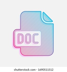 Computer file, doc symbol. Colored logo with diagonal lines and blue-red gradient. Neon graphic, light effect