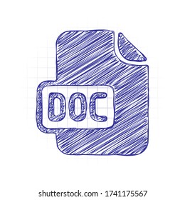 Computer file, doc symbol. Hand drawn sketched picture with scribble fill. Blue ink. Doodle on white background