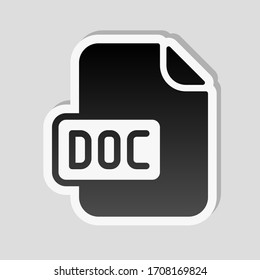 Archivo de equipo, símbolo doc. Estilo adhesivo con borde blanco y sombra simple sobre fondo gris