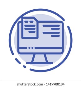 Computer, File, Education, Online Blue Dotted Line Line Icon