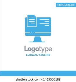 Computer, File, Education, Online Blue Solid Logo Template. Place for Tagline. Vector Icon Template background