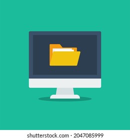 Computer file and folder. Folder and computer icon. Flat vector illustration suitable for many purposes.