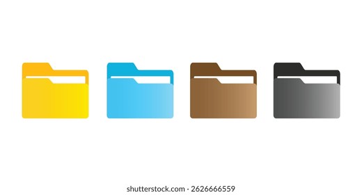 Computer file folder icons set. Colorful document folders. Office folder icons with documents. Folders for reports and important documents. Vector illustration.