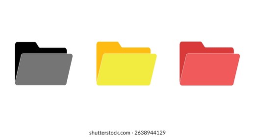 Computer file folder icons set. Colorful document folders. Office folder icons with documents. Folders for reports and important documents. Vector illustration.