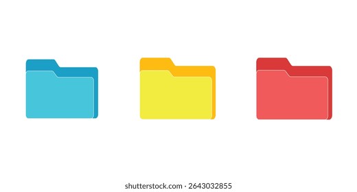 Computer file folder icons set. Colorful document folders. Office folder icons with documents. Folders for reports and important documents. Vector illustration.