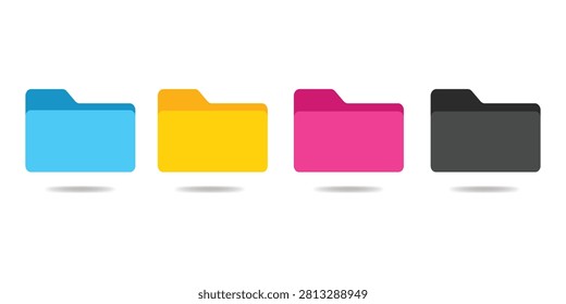 Computer file folder icons set. Colorful document folders. Office folder icons with documents. Folders for reports and important documents. Vector illustration.
