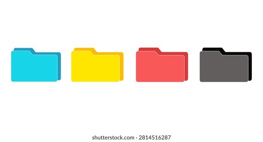 Computer file folder icons set. Colorful document folders. Office folder icons with documents. Folders for reports and important documents. Vector illustration.