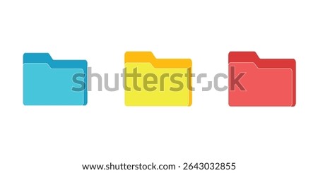 Computer file folder icons set. Colorful document folders. Office folder icons with documents. Folders for reports and important documents. Vector illustration.