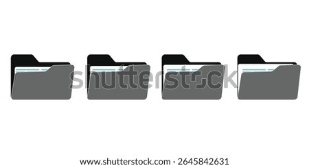 Computer file folder icons set. Office folder icons with documents. Folders for reports and important documents. Vector illustration.