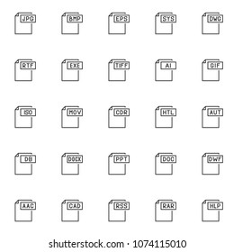 Computer file formats outline icons set. linear style symbols collection, line signs pack. vector graphics